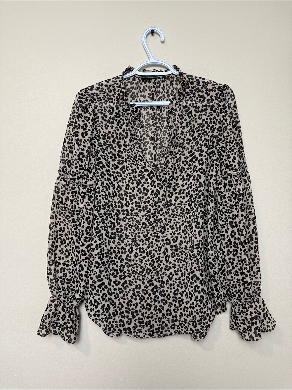Leopard Print Long-Sleeve V-Neck Blouse - size S